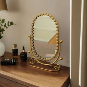 Round Brass Minimalist Table Mirror