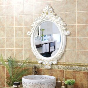 Ornate White Victorian Bathroom Mirror