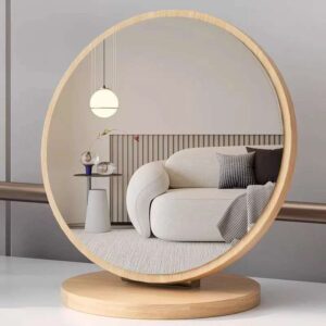 Scandinavian Circular Wood Base Mirror